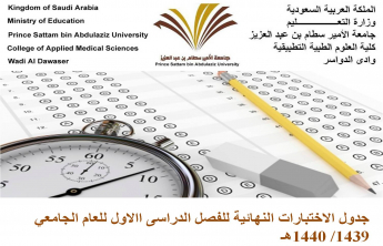 جدول الاختبارات النهائية للفصل الدراسى الأول للعام الجامعي 1439 1440هـ